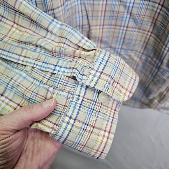 Alan Flusser Tan Plaid Long Sleeve Button Down Shirt Size Large - Picture 8 of 9